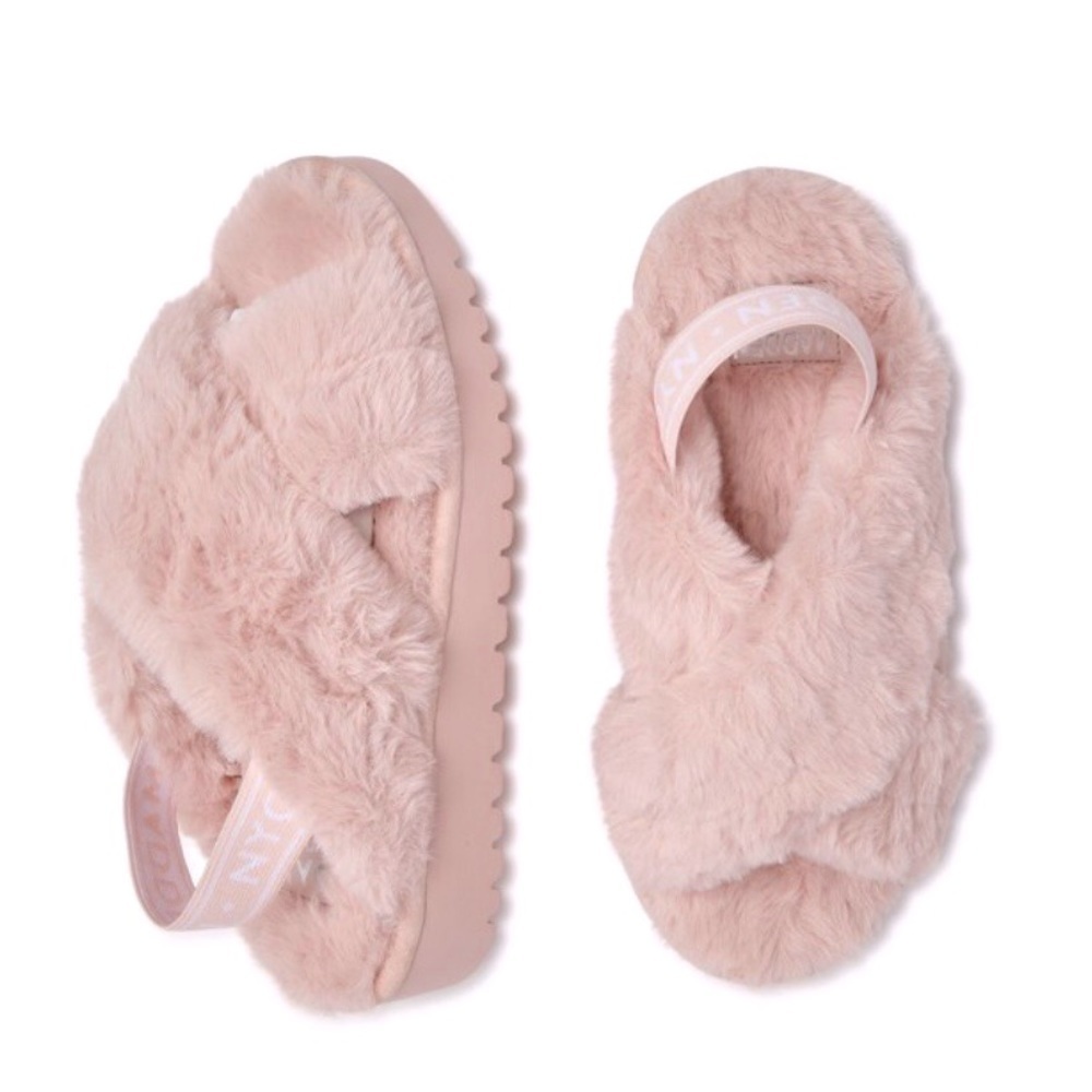 Madden NYC Women’s Barbiecore Faux Fur Crossband Slingback Platform  Slippers 11